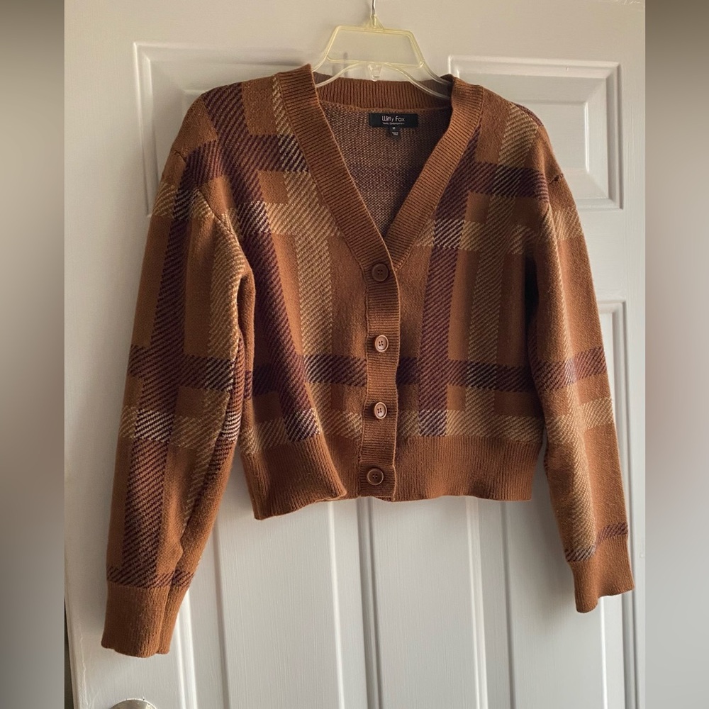 Witty Fox Plaid Button-Up Cardigan in Brown - Picture 2 of 6